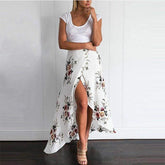 New Summer Hight Waist Maxi Skirt Ladies Fashion Pleated Beach Long Casual Boho Floral Skirt Sundress